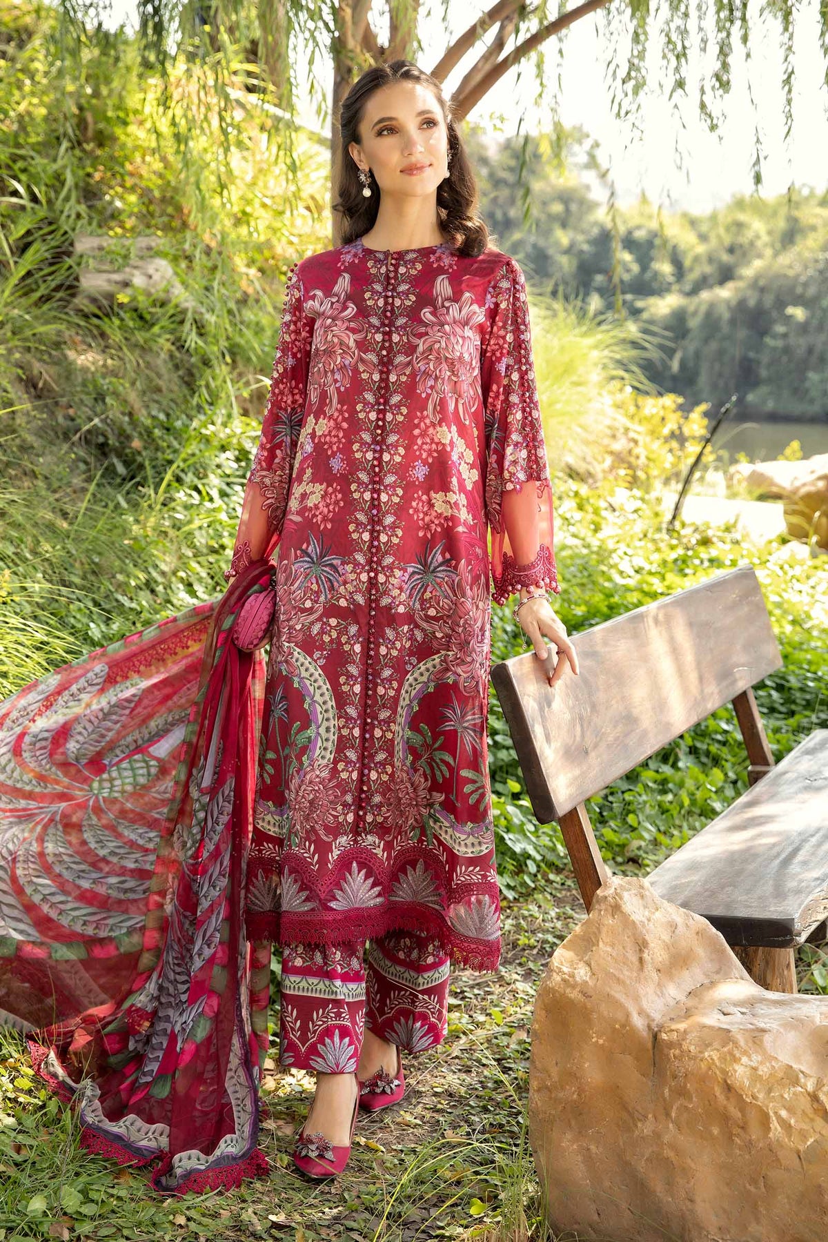 Maria B  3 Piece Unstitched Embroidered Lawn Suit | MPT-2514-B