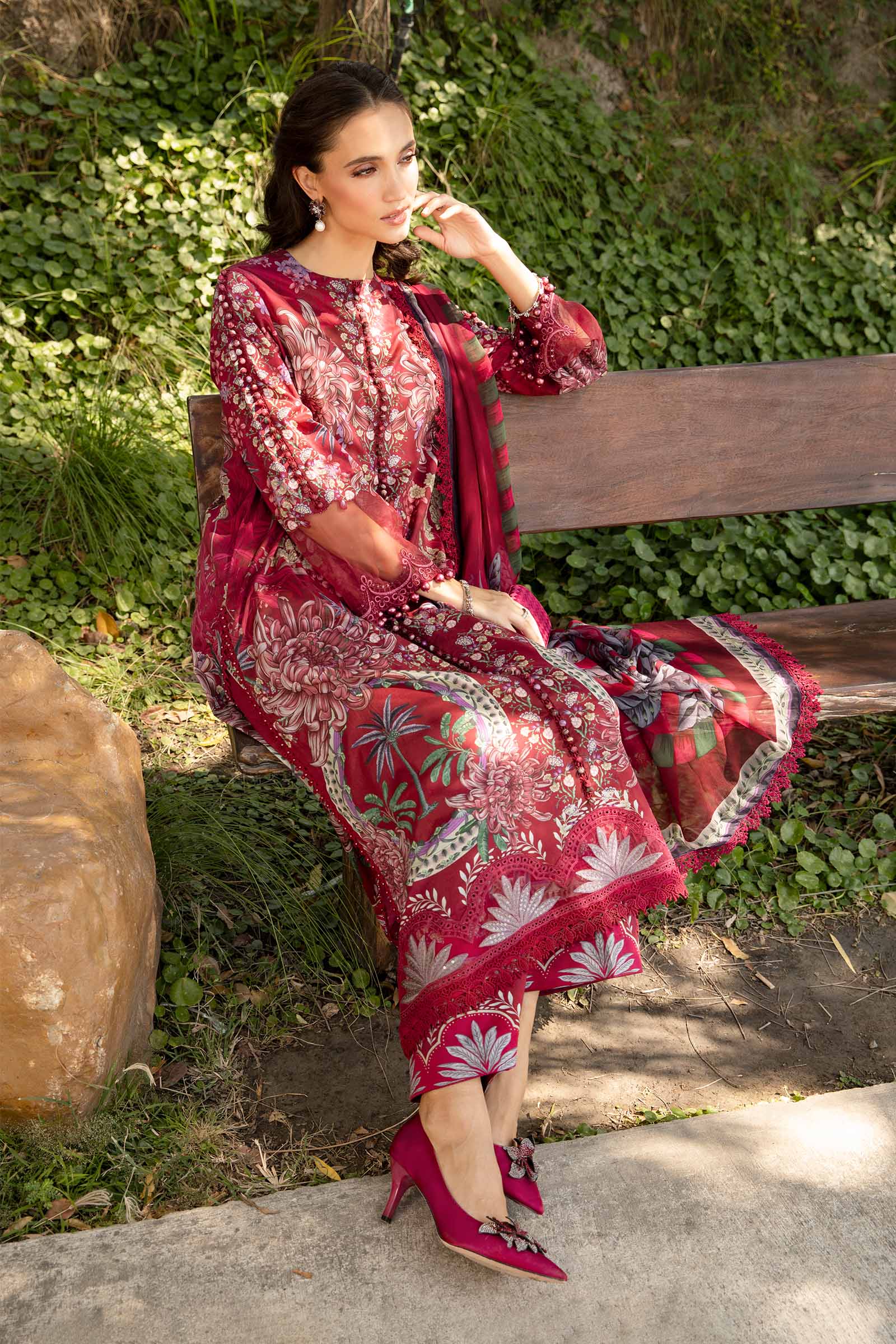 Maria B  3 Piece Unstitched Embroidered Lawn Suit | MPT-2514-B