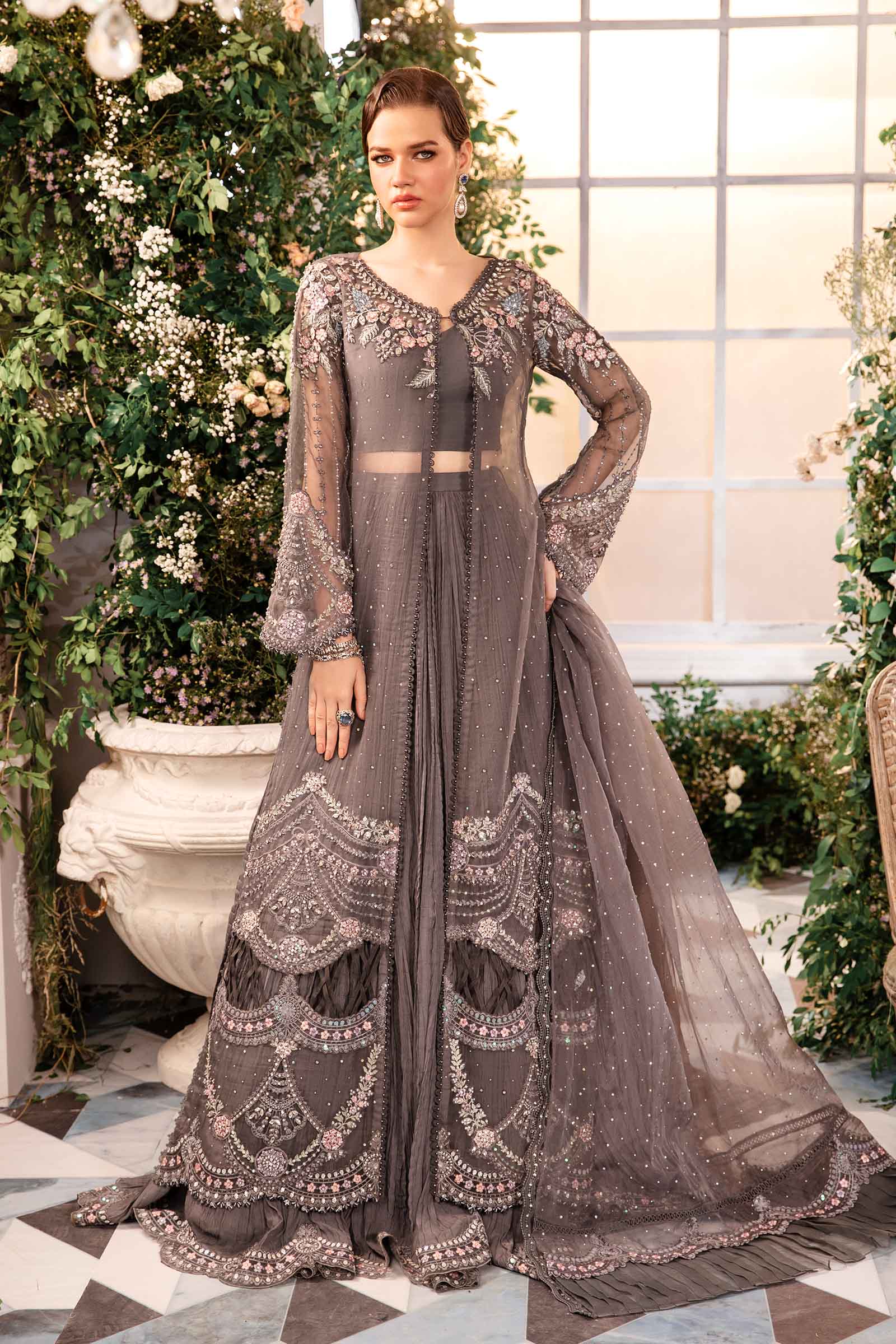 Maria B 3 Piece Unstitched Embroidered Organza Suit | BD-2902