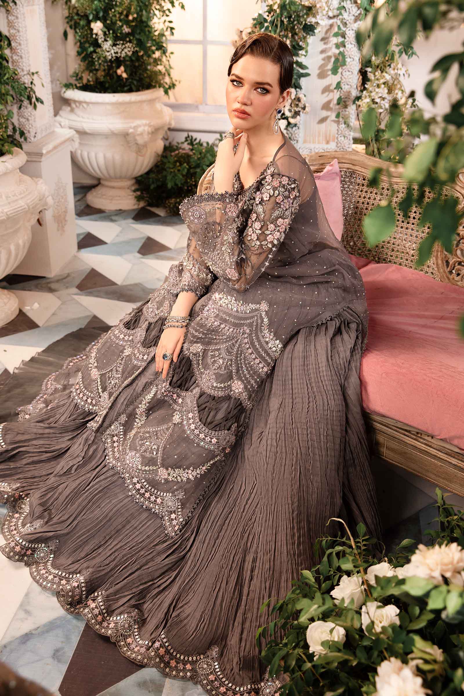 Maria B 3 Piece Unstitched Embroidered Organza Suit | BD-2902