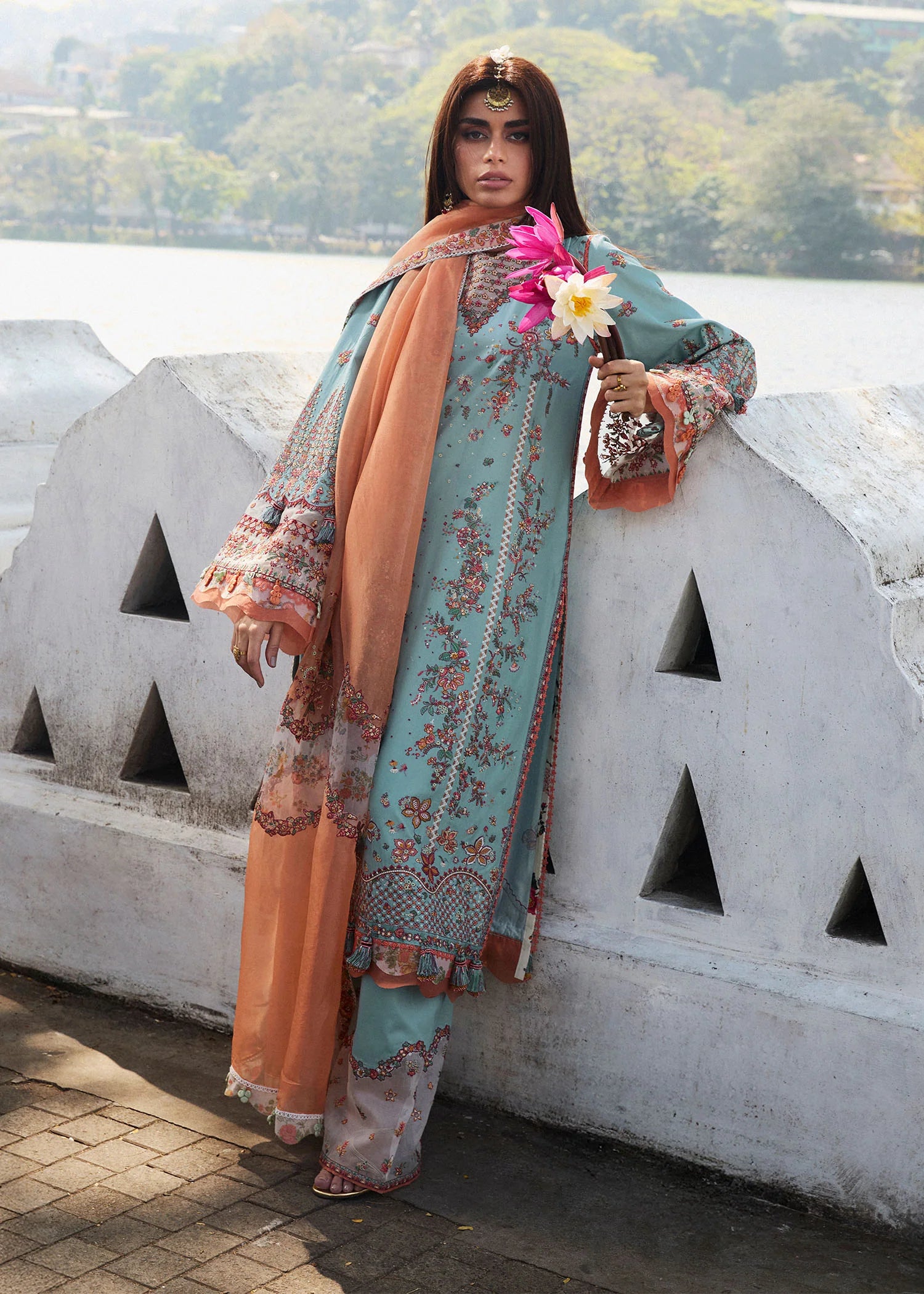 HUSSAIN REHAR 3 Piece Unstitched Embroidered Lawn Suit | LAWN-25 Malibu