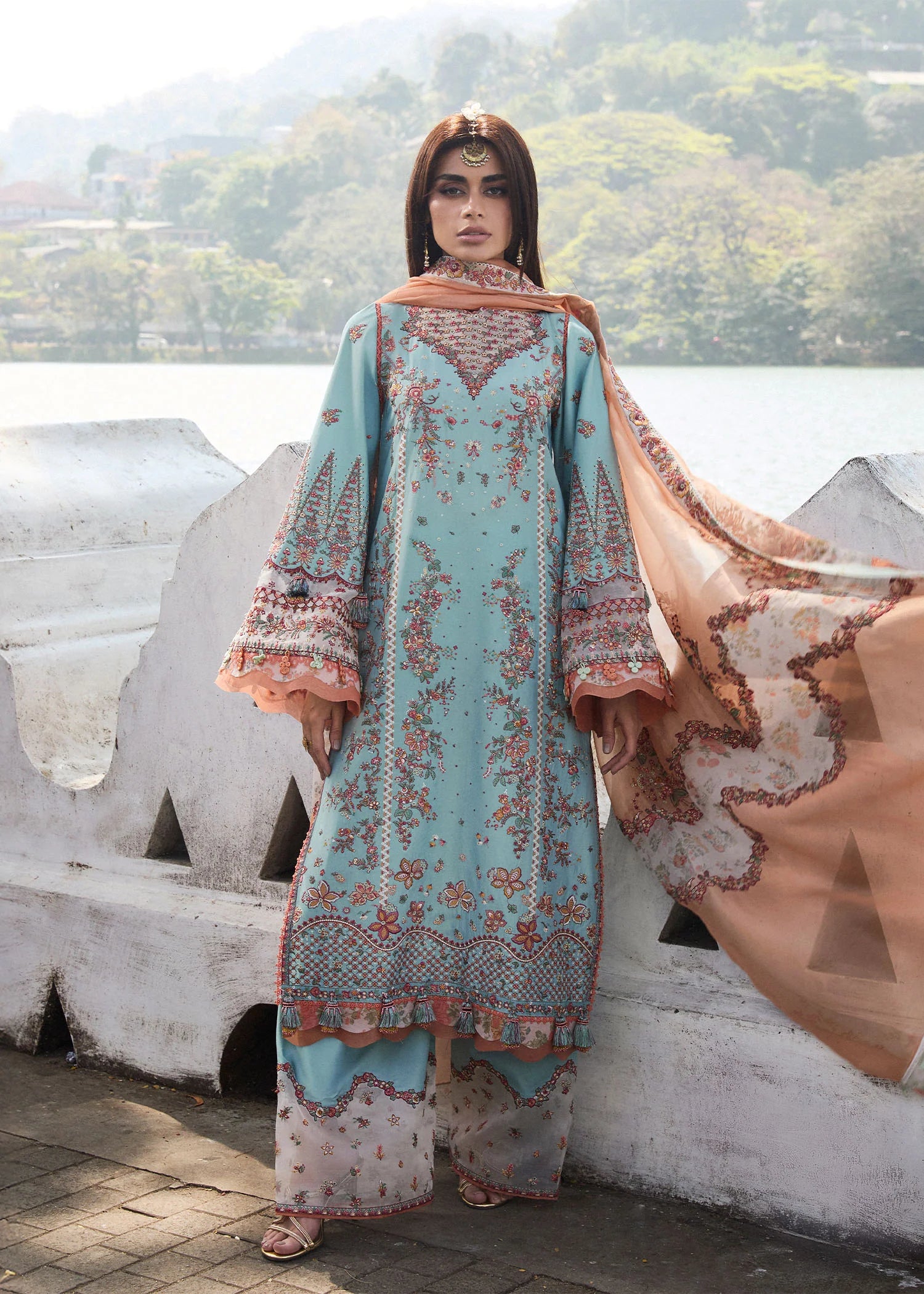 HUSSAIN REHAR 3 Piece Unstitched Embroidered Lawn Suit | LAWN-25 Malibu
