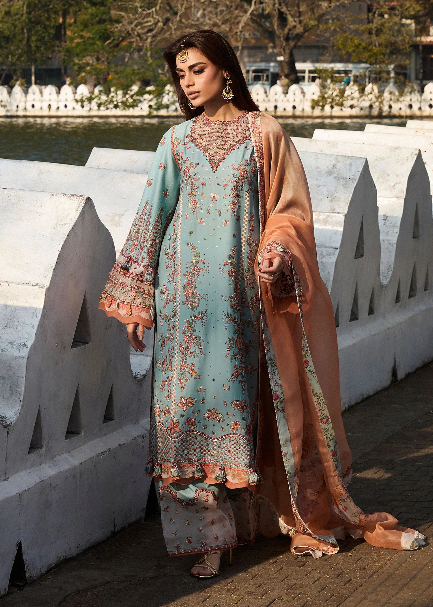 HUSSAIN REHAR 3 Piece Unstitched Embroidered Lawn Suit | LAWN-25 Malibu