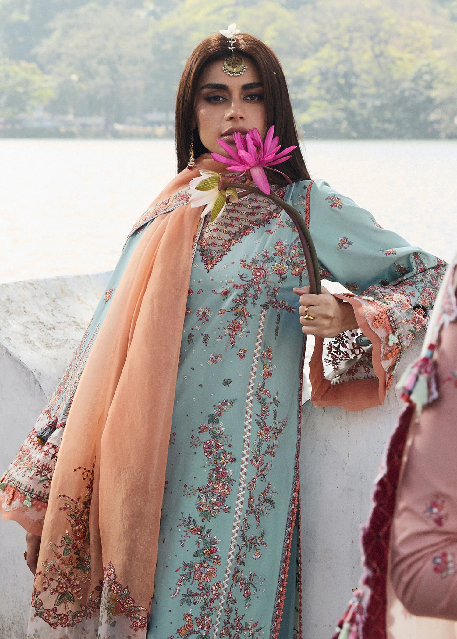 HUSSAIN REHAR 3 Piece Unstitched Embroidered Lawn Suit | LAWN-25 Malibu