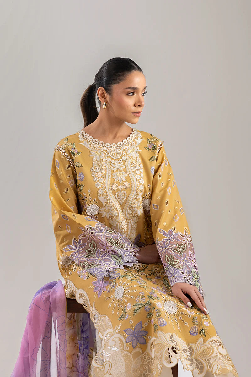 MUSHQ 3 Piece Unstitched Embroidered Lawn Suit | LAWN-25-Golden Glow